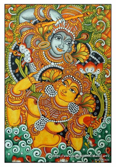 Radha Krishna Mural Painting, Indian Art Wallpaper, Krishna Mural Painting, Artworks Ideas, Indian Traditional Paintings, Mural Art Design, Radha Painting, Kalamkari Painting, Kerala Mural Painting