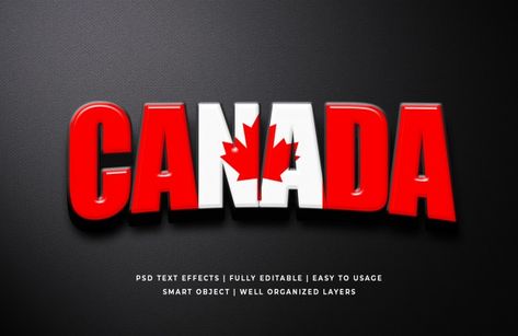 Canada day 3d text style effect Premium ... | Premium Psd #Freepik #psd #flower #flag #world #text Golden Logo Design, Candy Text, Canada Logo, About Canada, Canadian Things, New Images Hd, Canada City, Canada Images, Word Fonts