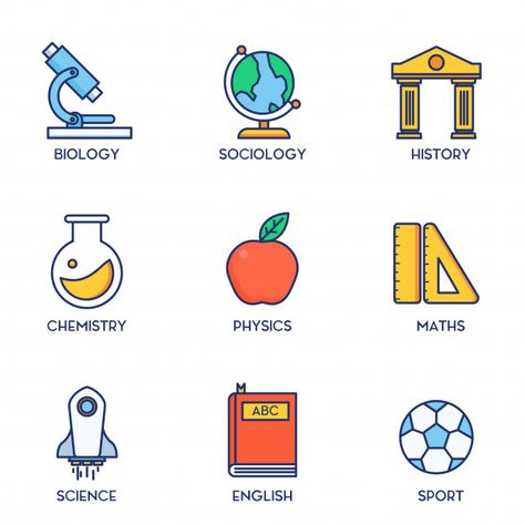 Subject education set line icon Premium ... | Premium Vector #Freepik #vector #school History Notebook Cover, College Subjects, History Notebook, Subject Labels, History Subject, History Icon, Computer Education, School Icon, Education Icon