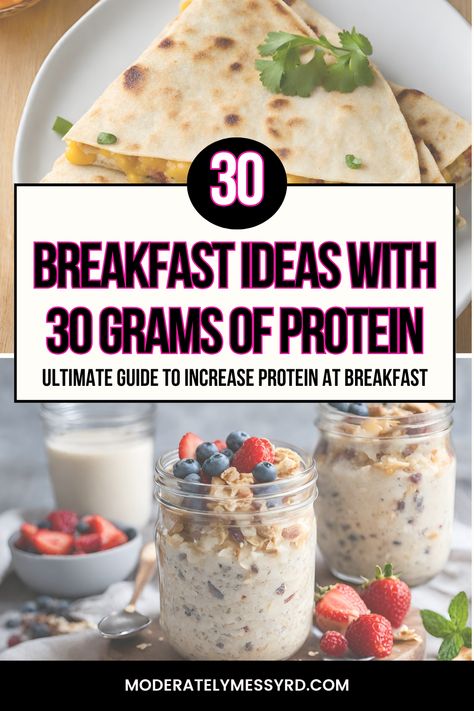 Over 30 breakfast ideas with 30 grams of protein: the ultimate guide to increasing protein intake at breakfast! I find breakfast to be the hardest to figure out how to reach the recommended 20-30 grams of protein per meal. Use this guide and these high protein recipes so you have the tools to do it easily! Healthy Easy Breakfast Recipes, High Protein Foods List, Protein Foods List, Healthy High Protein Breakfast, Protein Meal Plan, Protein Rich Breakfast, High Protein Breakfast Recipes, 30 Grams Of Protein, Protein Dinner