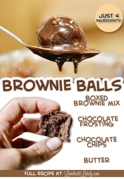 Brownie Balls are just like the cake pops you all know and love - just in a rich, chocolate form! These cake balls made with a simple brownie mix are so easy to make - just 4 ingredients in this recipe. Brownie Mix Cake Pops, Brownie Cake Balls Recipe, Brownie Balls From Mix Boxes, Brownie Balls Recipe, Brownie Cake Balls, Brownie Balls Easy, Brownies Balls, Easy Cake Balls Recipe, Cake Balls Recipe Easy