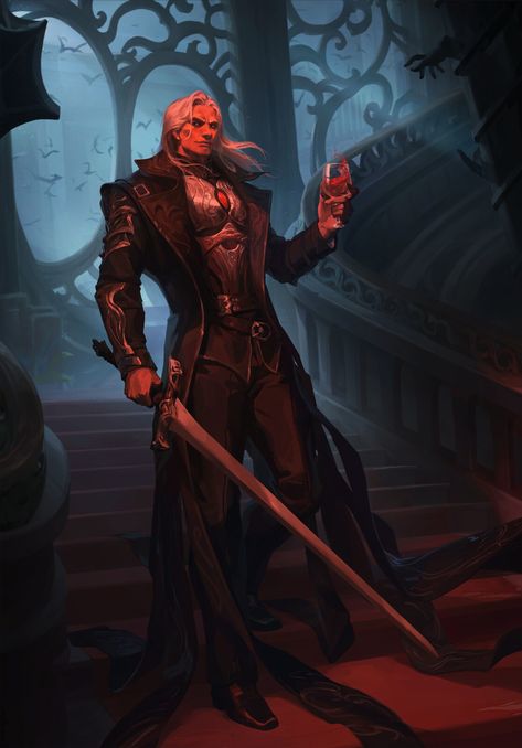 Dracula Artwork Fantasy Art, Dracula Concept Art, Vampyr Art, Dnd Vampire Character, Vampire Man Art, Dnd Vampire Art, Fantasy Vampire Art, Vampire Village, Mtg Fanart