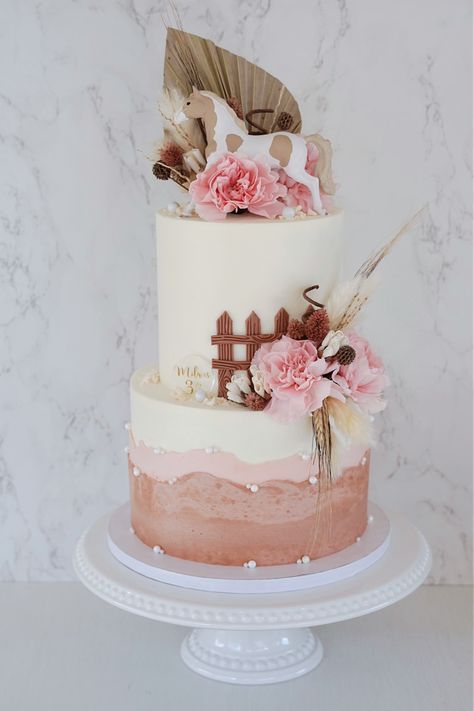 3 Tier Horse Cake, Country Chic Birthday Cake, Pink Horse Cake, Boho Cowgirl Birthday Cake, Horse Cakes Birthday Girl, Rodeo Cake Girl, Horse Theme Birthday Cake, Western Cakes Birthday For Women, Horse Cakes For Girls Birthday Parties