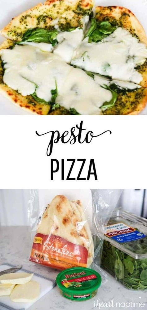 Pesto Mozzarella Pizza, Naan Pesto Pizza, Naan Pizza Recipes Pesto, Pizza With Fresh Mozzarella, Pizza Spinach, Supreme Pizza Recipe, Homade Pizza Recipes, Fun Pizza Recipes, Seafood Pizza Recipes