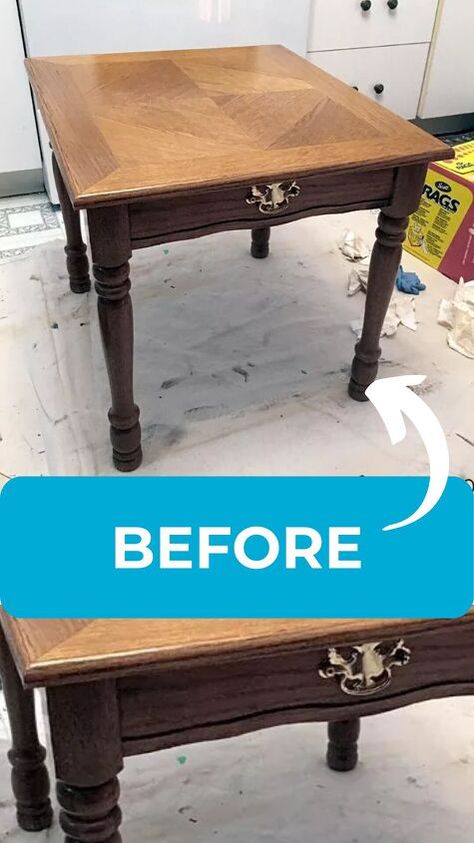 End Table Color, How To Paint End Tables, End Tables Refinished, Diy Refurbished Night Stand Ideas, Wood End Table Makeover, Painted End Tables Diy, End Table Flip Ideas, Refinish End Tables, Refurbished End Tables Diy Ideas