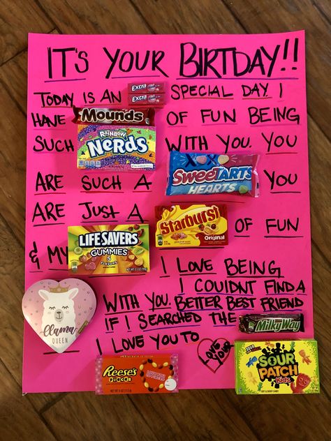 Birthday Candy Poster Friend, Candy Birthday Poster For Friend, Candy Birthday Present Ideas, Happy Birthday Poster With Candy, Funny Birthday Candy Poster, Birthday Candy Posters For Friends, Candy Birthday Board Ideas, Candy Posters Birthday, Posters For Birthdays Ideas