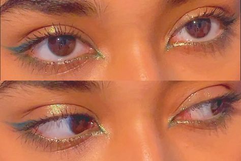 Simple Eyeshadow Colorful, Duochrome Eyeshadow Looks, Duochrome Eyeliner, Chrome Eyeliner, Eye Pallet, Unconventional Makeup, Iridescent Eyeshadow, Green Eyeliner, Duochrome Eyeshadow