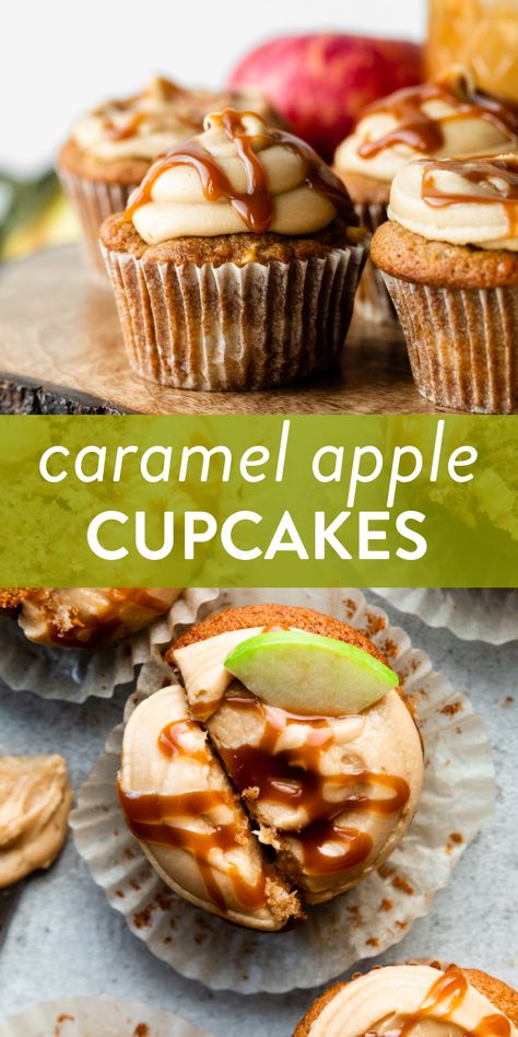 Apple Spice Cupcakes, Caramel Apple Cupcakes, Apple Pie Cupcakes, Salted Caramel Recipes, Salted Caramel Frosting, Caramel Apples Easy, Salted Caramel Cupcakes, Apple Cupcakes, Caramel Cupcakes