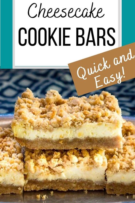 Cheesecake Cookie Bars, Easy Dessert Bars, Cheesecake Cookie, Fast Desserts, Cookie Crumble, Boozy Desserts, Dessert Bar Recipe, Cheesecake Cookies, Bake Cheesecake