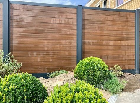 Composite Fence Panels - TimberIreland.ie Composite Fencing Ideas, Composite Fence Ideas, Composite Wood Fence, Grey Fence Panels, Woodland Grey Fence, Cover Colorbond Fence, Black Timber Front Fence, Creek Landscaping, Composite Fencing Uk