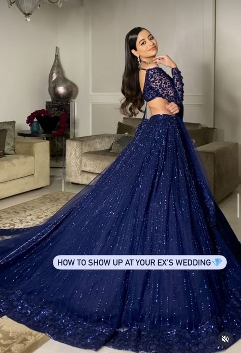 Blue Lehnga Dress, Sangeet Outfit Bridal Blue, Blue Reception Lehenga, Reception Look Bride Indian Lehenga, Reception Dress For Bride Sister, Blue Lehenga Bridal, Reception Dress Bride Indian, Pretty Lehengas, Lengha Designs