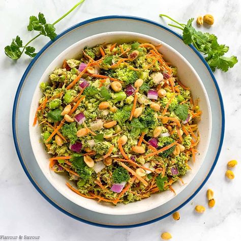 Asian Broccoli Salad, Asian Broccoli, Salad With Peanut Dressing, Broccoli Salad With Cranberries, Peanut Salad, Peanut Dressing, Broccoli Slaw, Spicy Peanuts, Broccoli Rice