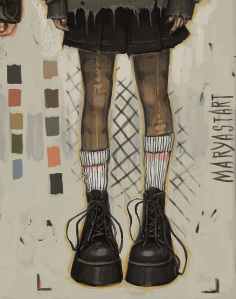 Punk Girl Fashion, Boots Drawing, Punk Art, Grunge Art, Art Diary, Art Poses, Sketchbook Art Inspiration, Art Journal Inspiration, Funky Art