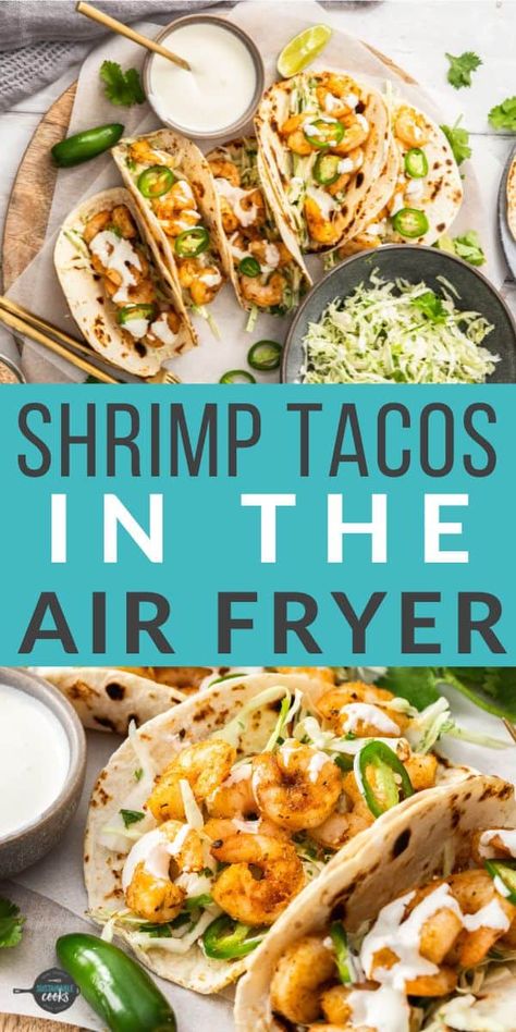 Air Fryer Shrimp Tacos, Shrimp Dinner Recipes, Lime Coleslaw, Air Fryer Shrimp, Healthy Coleslaw, The Best Air Fryer, Air Fryer Fish, Best Air Fryer, Pickled Cabbage