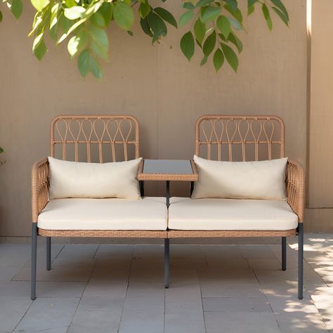 Outdoor Loveseats Space Saving Patio Furniture, Small Front Porch Ideas Apartment, Japandi Patio Furniture, Outdoor Balcony Seating, Small Front Porch Ideas Seating, No Cushion Patio Furniture, Cute Apartment Patio Ideas, Mcm Patio Furniture, Patio Furniture For Small Spaces