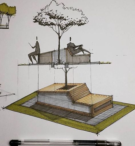 Residential Architecture Facades, Perspective Architecture, Arch Sketch, Urban Furniture Design, Architecture Sketches, Landscape Architecture Drawing, Urban Landscape Design, Plans Architecture, Architecture Design Sketch