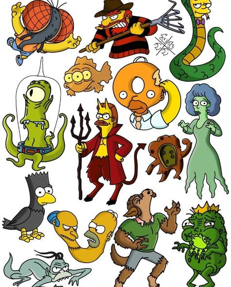 Treehouse Horror Simpsons, Treehouse Of Horror Art, Simpsons Treehouse Of Horror Tattoo, Simpsons Halloween Tattoo, Treehouse Of Horror The Simpsons, The Simpsons Tattoo Ideas, Treehouse Of Horror Tattoo, The Simpsons Drawings, Simpsons Tattoo Ideas