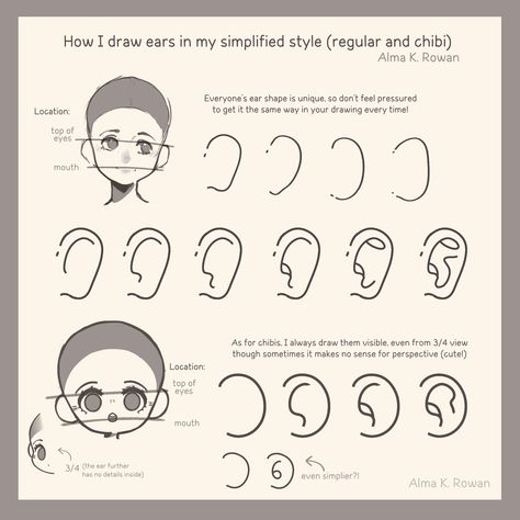 Ear Base Drawing, Ear Anime Drawing, Chibi Ears Drawing, Anime Ears Drawing, How To Draw Ears Anime, How To Draw A Ear, Ear Drawing Simple, Easy Ear Drawing, Ear Tutorial Drawing