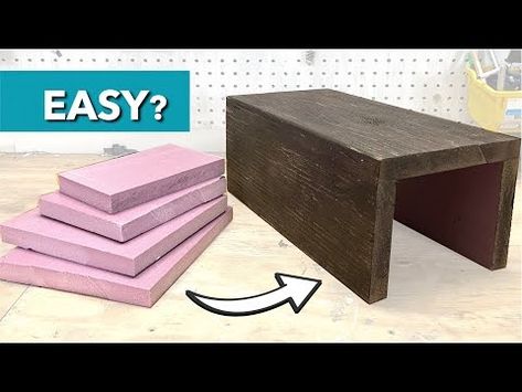 Foam to Faux Ceiling Beams: DIY - YouTube How To Make Faux Wood Beams, Faux Wood Beams Ceiling Diy, Diy Ceiling Beams Cheap, Styrofoam Beams Ceilings, Faux Beams Diy, Faux Wood Ceiling Beams, How To Make Faux Beams, Diy Fake Wood Beams, Diy Foam Beams Ceilings