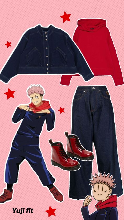 yuji inspired fit <3 #jjk #jujutsukaisen #yujiitadori #anime #manga #fashioninspo #outfit #cosplay #costumeidea #animecore #animefashion Anime Cosplay Ideas, Pretty Halloween Costumes, Clothing Design Sketches, Anime Inspired Outfits, Casual Cosplay, Fantasias Halloween, Anime Dolls, Men Fashion Casual Outfits, Tomboy Fashion