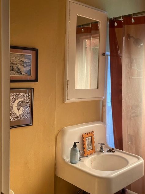 1990s Bathroom, La Bathroom, 90s Bathroom, Edinburgh Flat, Painting Bathroom Cabinets, Desired Reality, Brown Bathroom, House Decorating, Bathroom Inspo