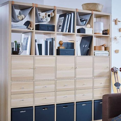 Kallax Ikea Ideas Inspiration, Diy Storage Desk, Shelving Unit Bedroom, Ikea Kallax Shelf, Fitted Bedroom Furniture, Ikea Kallax Hack, Cube Storage Unit, Ikea Ideas, Kallax Shelf