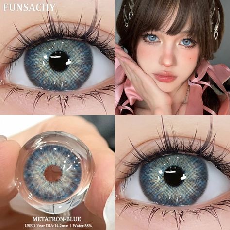 YICKYUE  -  1 Pair Color Contact Lenses for Eyes Fashion Natural Brown Lenses Beauty Green Lense Blue Lenses Colorcon Eye Contact   Features :  1. It helps change the color of pupils, makes your eyes look bigger and get you more beautiful. 2. Nice for Party, Cosplay, Fashion Show, Halloween Makeup, etc. 3. Safe, comfortable and durable. 4. Fashion and popular. 100% Brand and New Type: Colored Contact Lenses Material: HEMA Lens BC: 8.5mm Water Content: 38% Replacement Cycle: 12 Months Prescription Power: 0.00 Package included: 1 Pair * Color Contact Lenses 1 PCS * Contact Lenses Case(Contact box, tweezers, wearing stick) Note: The color of the care box is sent randomly and specified colors are not supported. Notice: Lenses on different eye colors will show different effects.  Pictures for r Light Blue Eye Contacts, Blue Eye Lenses, Eye Lens Colour, Eyes Look Bigger, Contact Lenses Case, Colored Eye Contacts, Cosmetic Contact Lenses, Eye Contacts, Cosplay Fashion