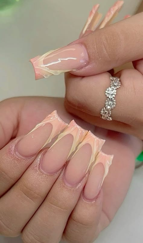 French Tip Nails With 3d Design, French 2024 Nails, 3d French Tip Nails, Ombré French Tip Nails, Ombré Nails With Design, Ombre Nails French Tip, 3d French Nails, Ombre French Tip Nails, French Tip Ombre