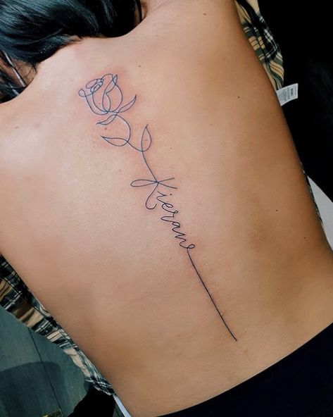 Rose Stem Tattoo, Rose Outline Tattoo, Rose Tattoo With Name, Rose Tattoo On Back, Side Wrist Tattoos, Flower Spine Tattoos, Rib Tattoos For Women, Floral Thigh Tattoos, Rose Tattoos For Women