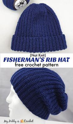 My Hobby Is Crochet: Fisherman's Rib Crochet Hat - Free Crochet Pattern Men Crotchet, Mens Beanie Crochet Pattern, 1920 Hats, Crochet Slouchy Beanie Pattern, Beanies Crochet, Mens Crochet Beanie, Beanie Pattern Free, Fisherman's Rib, Crochet Mens Hat