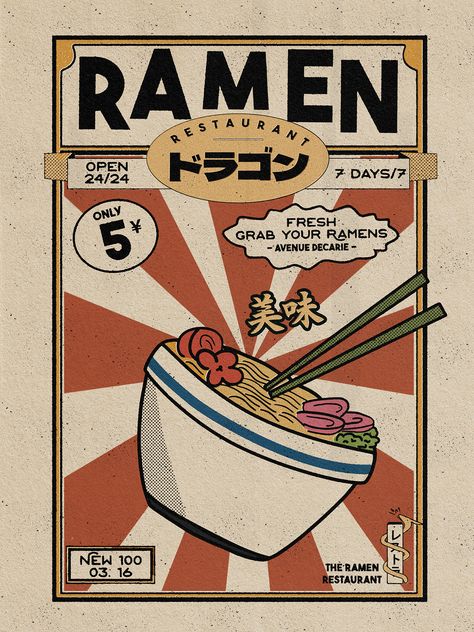 Mechanic Logo Design, Ramen Poster, Shop Name Ideas, Logos Vintage, Art Deco Artwork, Japanese Pop Art, Doodle Art Flowers, Vintage Logos, Print Design Art