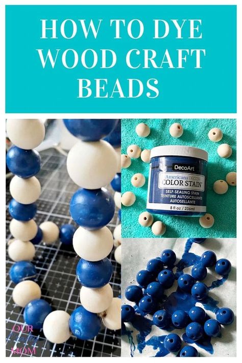 Learn how to dye wood craft beads with this easy DIY tutorial. You can use the dyed beads to make garlands, decorate glass vases, create plant hangers, and so much more. #kenarry #ideasforthehome Navy Crafts, Wood Beads Diy, Blessing Beads, Beaded Lampshade, Glass Vase Decor, Craft Beads, Wooden Bead Garland, Wood Bead Necklace, Wood Bead Garland