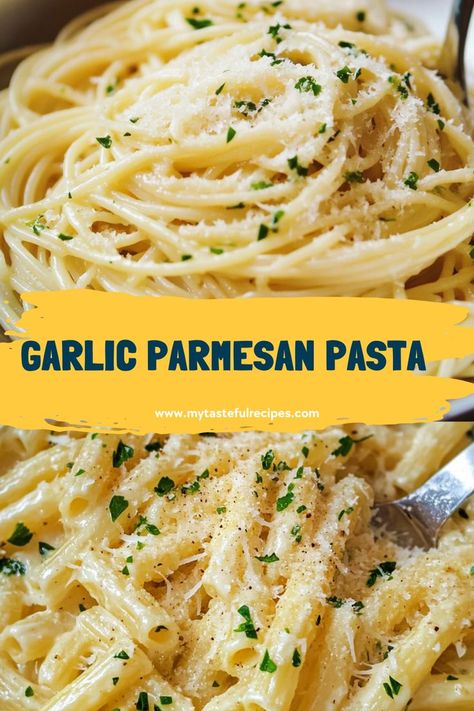 Treat yourself to the ultimate comfort food with this Garlic Parmesan Pasta! With a velvety sauce made of garlic, butter, and Parmesan, this dish is creamy, flavorful, and incredibly satisfying. Perfect for pasta lovers looking for a cozy meal! Garlic Pasta Side Dish, Healthy Meal Ideas Pasta, Pasta With Parmesan Cream Sauce, Garlic Butter Spaghetti Noodles, Homemade Pasta Side Dishes, Butter Garlic Parmesan Sauce, Side Dishes For Alfredo Pasta, Pasta For Chicken Parmesan, Parmesan Butter Pasta