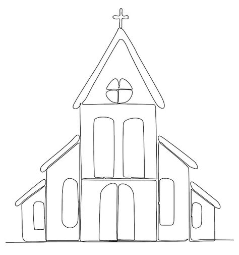 Church Drawing Sketch, Church Drawing Easy, Chapel Drawing, Church Sketch, Church Drawing, Kids Church Decor, Church Painting, Parts Work, Continuous Line Art