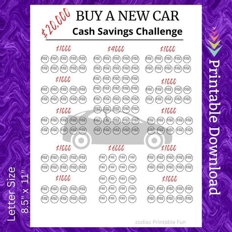 Buy A New Car Cash Savings Challenge Printable - Etsy Canada Car Savings Challenge, Savings Challenge Monthly, Car Saving, Buy A New Car, Cash Savings, Saving Methods, Saving Money Chart, Money Chart, Savings Challenge Printable