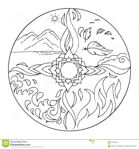 Coloring 4 Elements Mandala Diksha - Download From Over 49 Million High Quality Stock Photos, Images, Vectors. Sign up for FREE today. Image: 59170234 Tato Mandala, Water And Fire, Elements Earth, Elements Tattoo, 4 Element, Element Symbols, Creation Art, Mandalas Painting, Four Elements