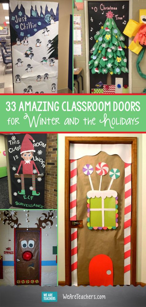 33 Amazing Classroom Doors for Winter and the Holidays. There is nothing that brings the holiday cheer more than a decorated door, so it's the first thing your students see as they come into your classroom. Check out all these amazingly creative holiday doors that other teachers have done in the past! Hopefully these with give you inspiration for yours this year. #Teacher #classroomdecor #holidaydecor Holiday Doors For Classrooms, Ugly Sweater Classroom Door, Classroom Holiday Door Ideas, Ugly Sweater Door Decorating Ideas, Classroom Holiday Decor, Christmas Classroom Door Ideas, Christmas Door Ideas For Classroom, Classroom Door Christmas, Holiday Classroom Doors