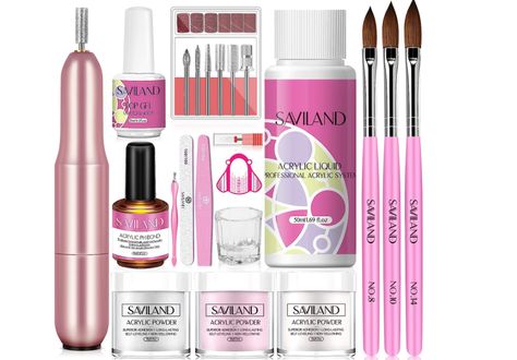 Saviland Acrylic Nail Kit with Drill - Clear/White/Pink Colors Acrylic Powder and Liquid Set 15ml Primer Top Gel Acrylic Nail Brushes Professional Acrylic Nail Kit for Beginners DIY Nail Extension Professional Acrylic Nail Kit, Acrylic Nail Liquid, Nail Extensions Acrylic, Nails Extension, Acrylic Nail Supplies, Diy Nail Art Tools, Nail Art 3d, Nails Kit, Acrylic Nail Brush