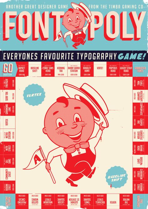 Typography Game! Gill Sans, Designer Couch, 50s Design, Arte Punk, Board Game Design, 카드 디자인, Game Illustration, Comic Sans, Modern Poster