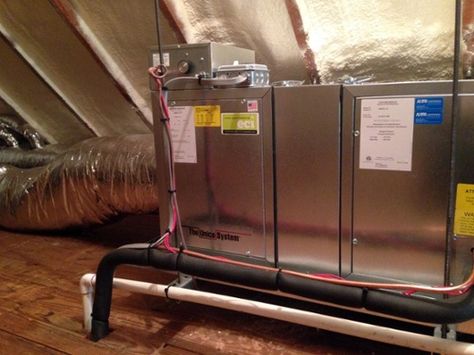 Unico air handler nestled in an Elkins Park attic Exposed Air Conditioning Ducts, Split Ac Unit, Hvac Hacks, High Velocity Air Conditioning, Industrial Air Conditioning, Commercial Hvac System, Smallest Air Conditioner, Mini Split Ac, Air Handler