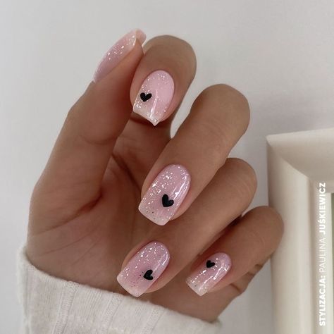 Her Nails, Nail Polishes, Valentines, Nails, Pink, White, Black, Valentine's Day