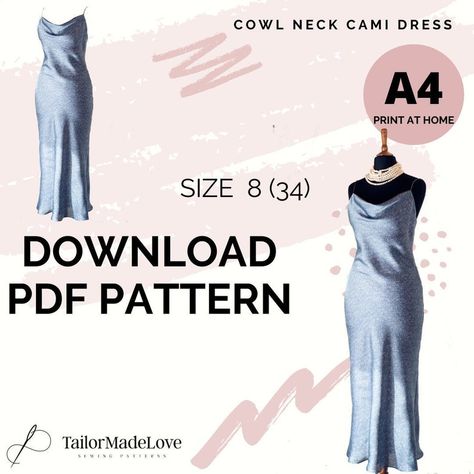 Cowl Dress Pattern, Cowl Neck Dress Pattern, Slip Dress Pattern, Robe Diy, Sewing Christmas, Spaghetti Dress, Cowl Neck Cami, Cowl Dress, Bias Cut Dress