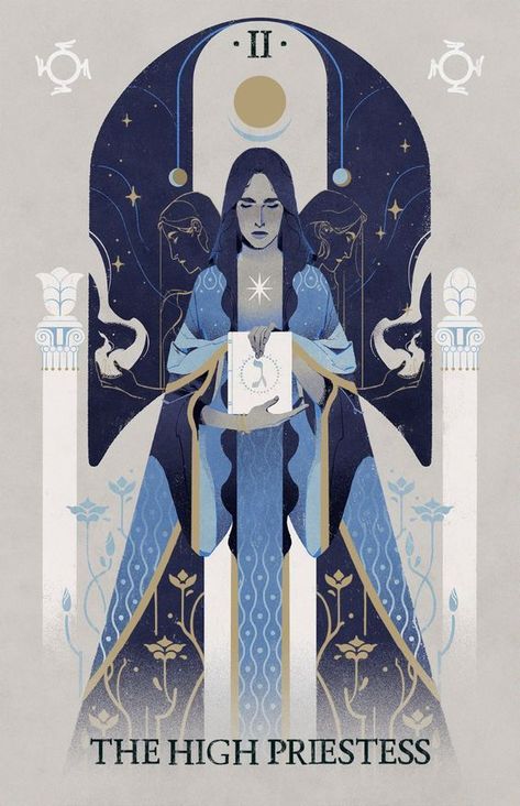 Tarot Cards Art Illustration, High Priestess Tarot, The High Priestess, The Hierophant, Posca Art, High Priestess, Tarot Cards Art, Japon Illustration, Art Carte