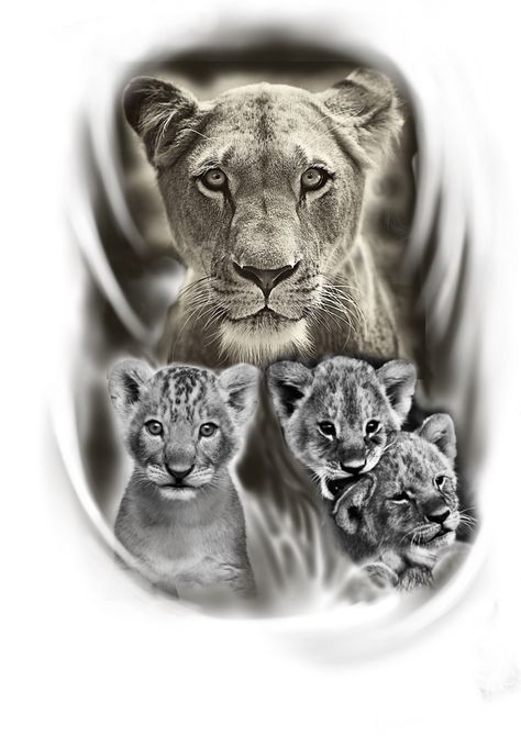 Lioness Cubs Tattoo, Lioness With Cubs Tattoo, Lion Cubs Tattoo, Mama Lion And Cubs Tattoo, Lioness Tattoo Ideas, Tattoo Ideas Female Thigh, Lioness And Cub Tattoo, Lion Cub Tattoo, Female Lion Tattoo