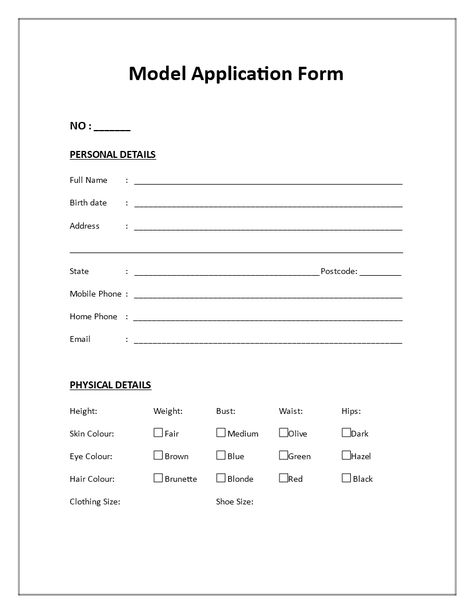 Model Application Form - Download this Model Application Form if you are looking for an online professional template to provide to your new applying models of your model agency. Online Form Design, What Model Agencies Look For, Application Form Design, Modeling 101, Employment Form, Barbie Blank, Model Contract, Application Template, Coachella Makeup