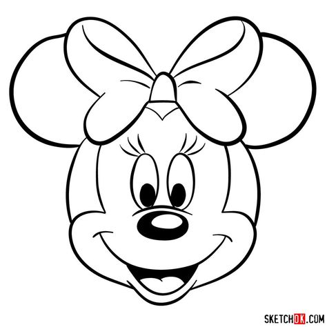 Let's make one more drawing of Minnie Mouse. In this short 10 steps guide you will learn how to sketch Minnie's face in front view. Drawing Of Minnie Mouse, Mickey Mouse Outline Drawing, Minnie Mouse Face Printable, Miney Mouse Drawing, How To Draw Minnie Mouse Easy, How To Draw A Mickey Mouse, Mikki Mouse Drawing, Minnie Mouse Line Art, How To Draw Minnie Mouse Step By Step