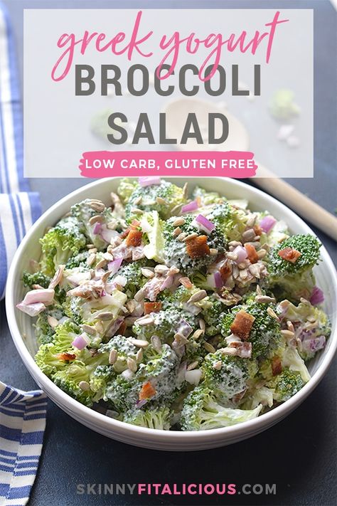 Mediterranean Low Carb, Mediterranean Broccoli, Low Carb Broccoli Salad, Low Carb Broccoli, Low Carb Greek Yogurt, Cold Side Dishes, Healthy Broccoli Salad, Broccoli Cauliflower Salad, Healthy Greek Yogurt