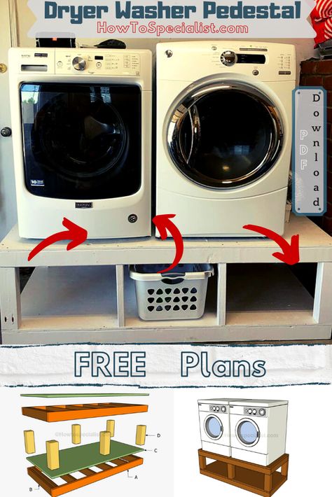 How To Build A Stand For Washer And Dryer, Pallet Washer And Dryer Pedestal, Diy Riser For Washer And Dryer, Diy Stand For Washer And Dryer, Built In Pedestal Washer And Dryer, Split Level Laundry Room, Washer Dryer Platform Diy, Build Washer Dryer Pedestal, Washer And Dryer Pedestal Diy Plans