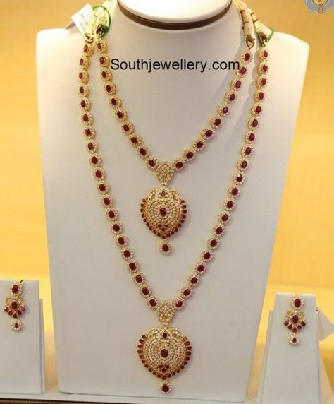 Kempula Haram Designs, Necklace And Haram Set, Latest Indian Jewellery, 22 Carat Gold Jewellery, Haram Designs, Lucky Jewelry, Ruby Rings, Jewellery Wedding, Gold Jewelry Simple Necklace