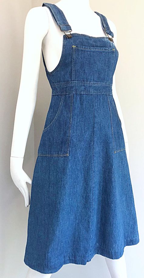 Gap Blue Jean Denim Vintage 70s ... Jean Overall Dress, Sleeveless Denim Dress, Blue Denim Dress, Denim Overall Dress, Overall Dress, Blue Jean, Modest Outfits, Skirt Outfits, Stylish Dresses